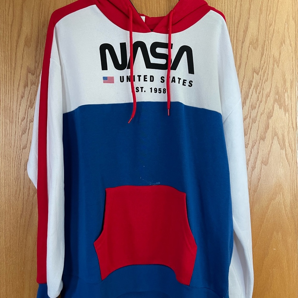 T.J.Maxx Red and White Sweater with NASA Logo and Color Blocking Design